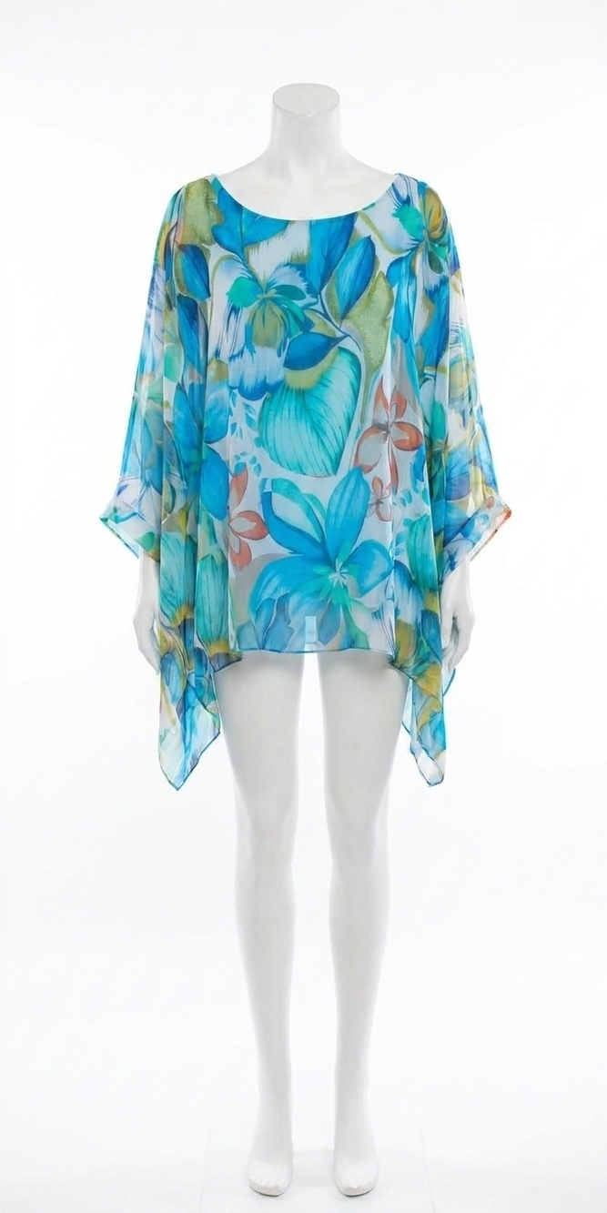 NEW GIGI MODA seta botanical kaftan top in turquoise